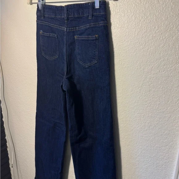 OAT New York Dark Wash High Waist Wide Leg Cropped Jeans Raw Hems Size 26 Used - Picture 7 of 7